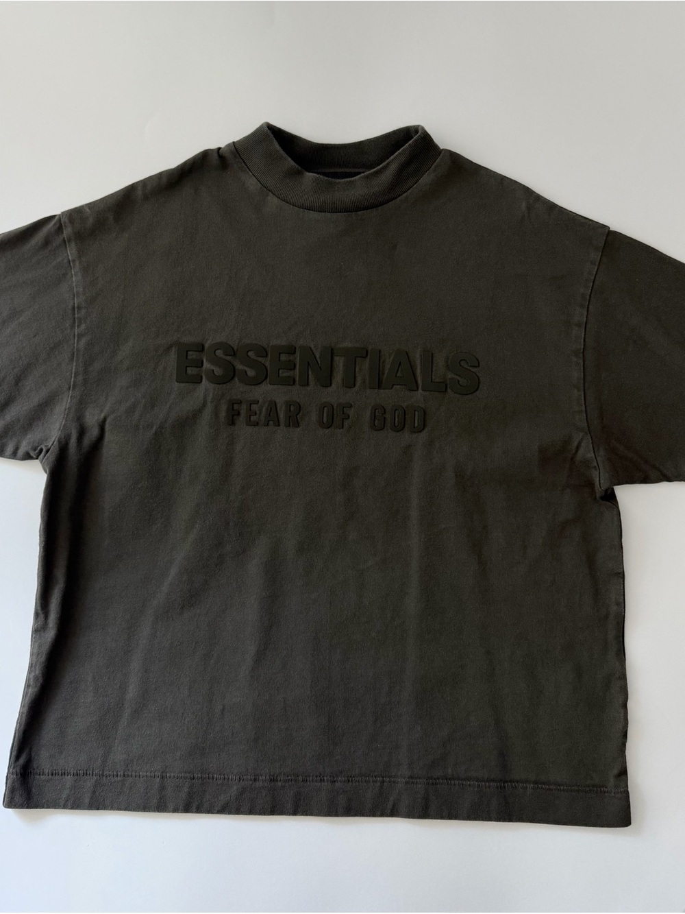 Fear of God Essentials Olive Black Raised Logo Tee